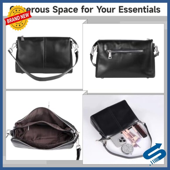 Leather Crossbody Bag with Adjustable Straps, Multiple Pockets, 10.2x6.7in - Picture 4 of 5